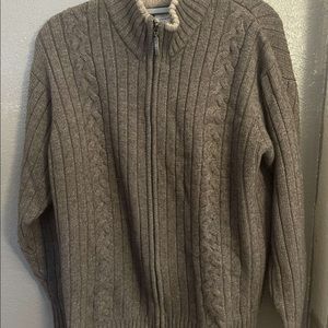 Columbia XCO Men L grey wool blend full zip cardigan sweater cable knit